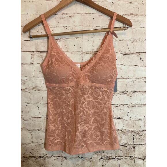 Danskin Tops - Danskin Bustier Cami Top Women Small Peach All Over Lace Removable Cups Coquette